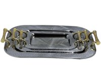 Serviertablett mit Griffen Rechteckig Edelstahl Serviertablettset Teetablett Orientalisch Dekoratives Tablett 3 tlg