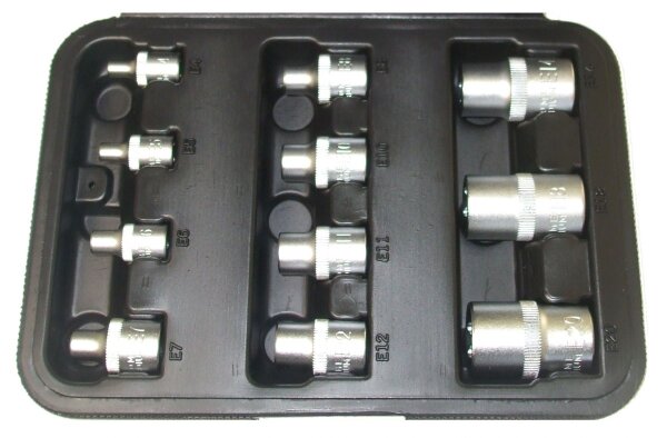 11 tlg. Steckschlüssel Satz E Profil  1/2" &  3/8" Torx Nuss
