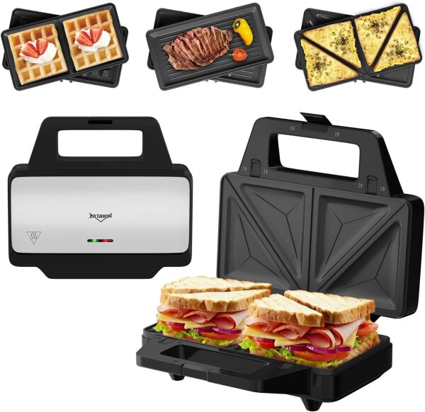 HOMELUX 3 in 1 Sandwichmaschine Panini Waffelgrill Antihaftbeschichte Abnehmbare Platten