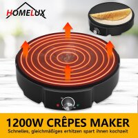 HOMELUX Crepes Maker Ø30 cm 1200W Antihaftbeschichtet + Verteiler