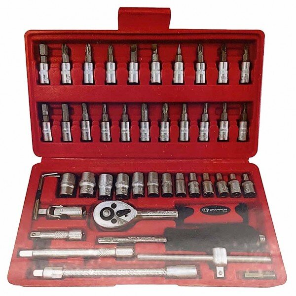 Champion Werkzeugkoffer Ratsche Steckschlüssel Satz 1/4" 4-14mm Bits Set 46 tlg.