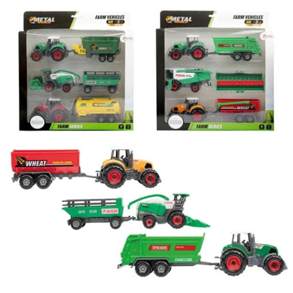 METAL Set -Landwirtschaft Traktoren + Anhänger 6 Teile