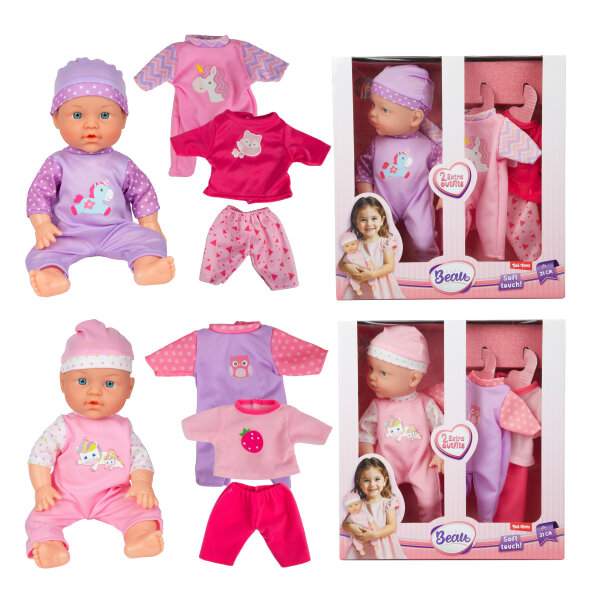 BEAU Babypuppe -Dress Up- 31cm +2xKleidungsset 2Va