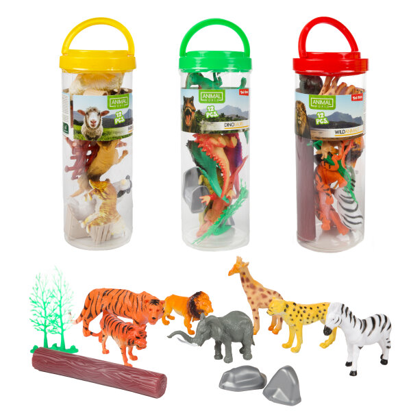ANIMAL WORLD Tierspielset im Röhre 3Var