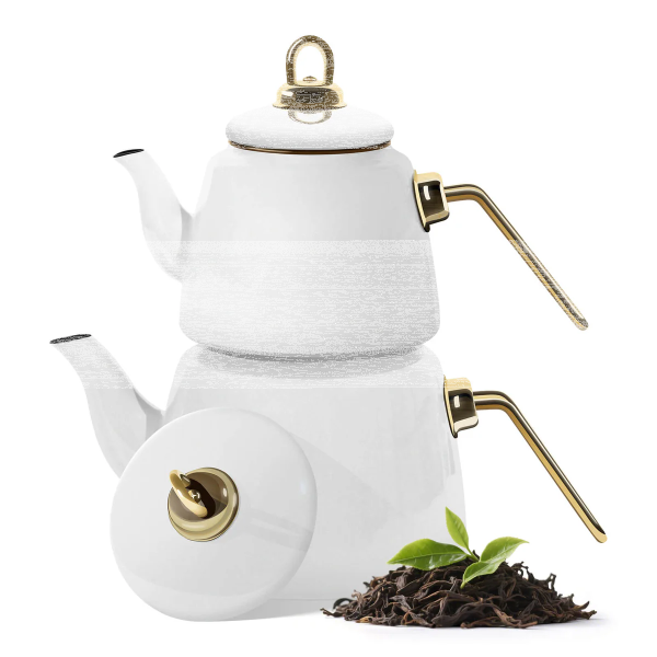 Emaille Teekannen Set 2L + 1L Induktionsgeeignet Weiss