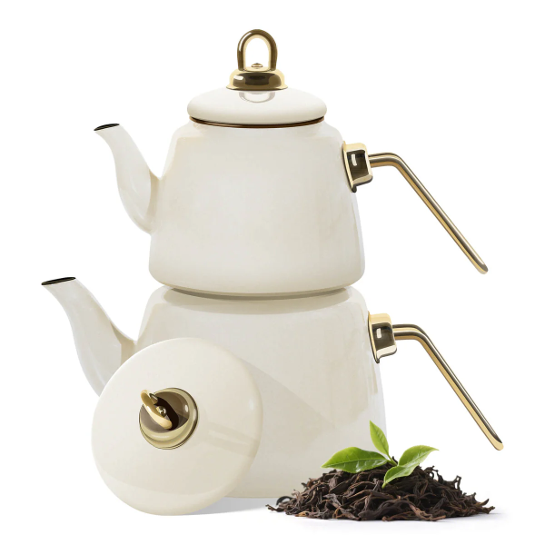 Emaille Teekannen Set 2L + 1L Induktionsgeeigne Creme