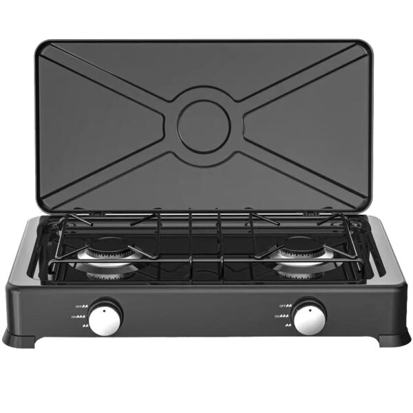 2 flammig Gaskocher Campingkocher inkl.Schlauch 1,50m  Druckminderer 50mbar