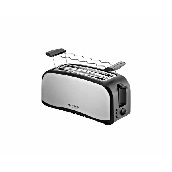 Michelino 4 Scheiben Edelstahl Toaster 1400W - mit Brötchenaufsatz