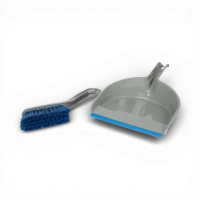 Kehrgarnitur Kunststoff Kehrschaufel mit Gummilippe Grau