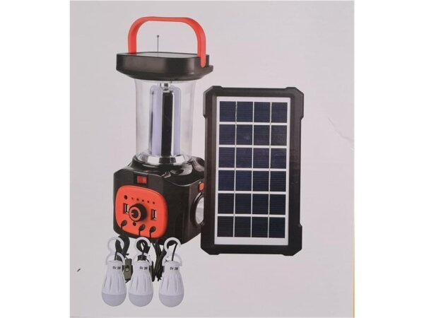 Solar Power Panel Generator Kit Bluetooth-Notladebeleuchtung mit MP3-Radio 3 LED-Lampen für Bereiche ohne Strom