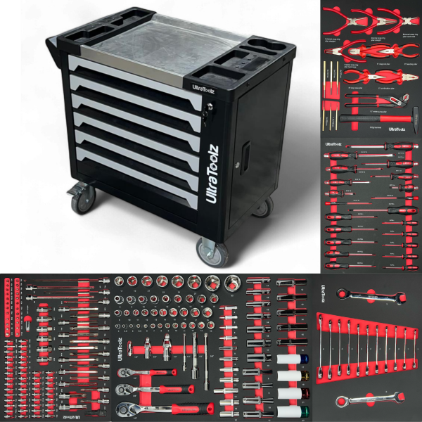 ULTRATOOLZ Werkstattwagen befüllt mit Werkzeug 5/6 - Chrom Vanadium Werkzeugwagen