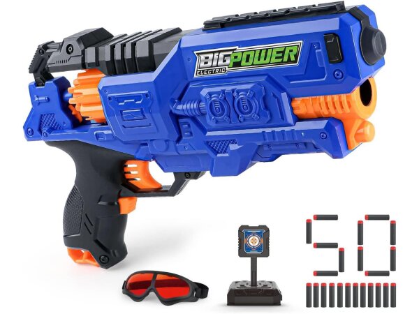 Bigpower Electric Spielzeug Pistole für Kinder Elektrische Pistole Spielzeug Blaster mit 50 Schaumstoffpfeilen und Zielscheibe kompatibel mit der Hauptmarke Kinder Waffe Set für Jungen 8-12+